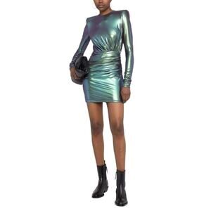 Alexandre Vauthier Iridescent Mini Ruched Dress Party Cocktail Edgy Green 36/6